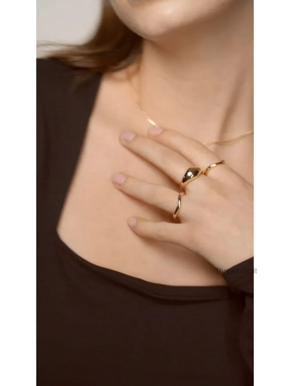 14K Gold Plated Chunky Stackable Rings Set for Women - CZ Bands 3 Pack
